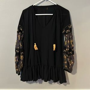 Free People Black with Yellow Flowers Shirt